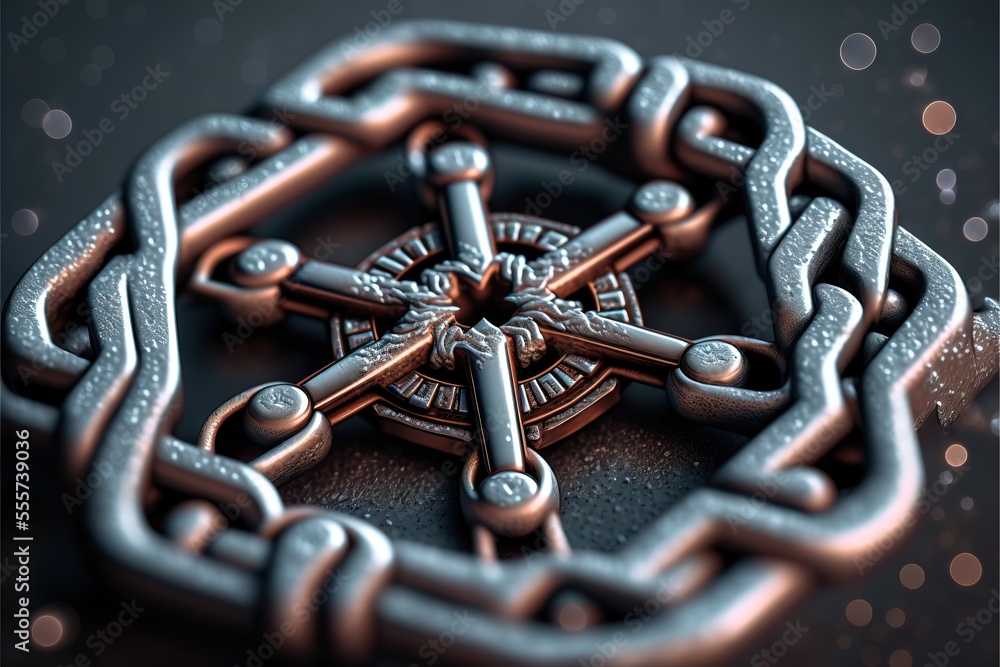 Poster a metal chain with a cross in the middle of it and a star in the middle of it. generative ai