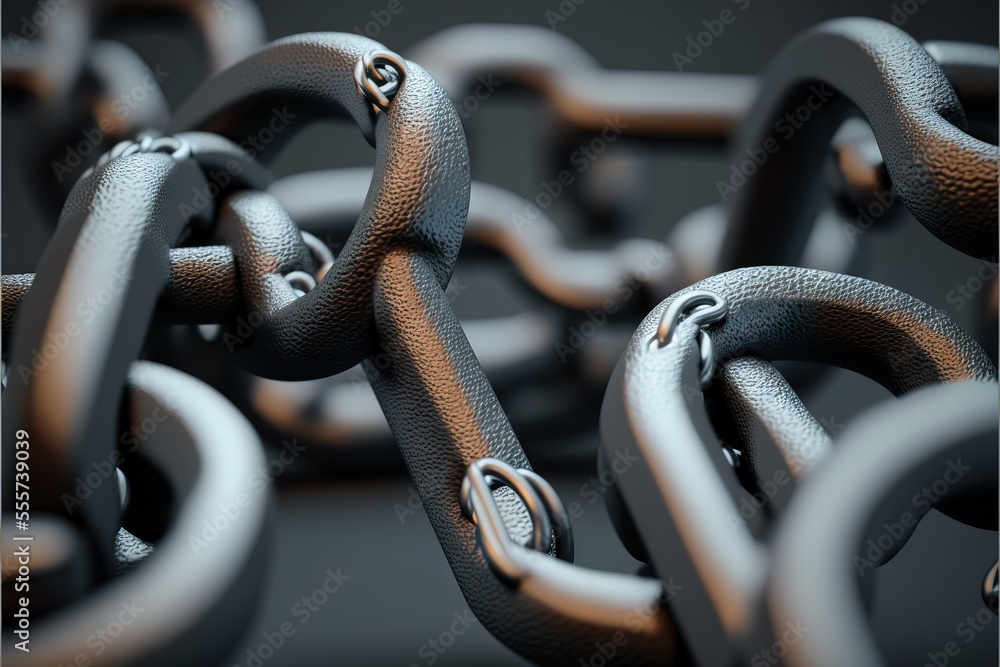 Poster a close up of a chain with a black background and a gray background with a black border and a brown 