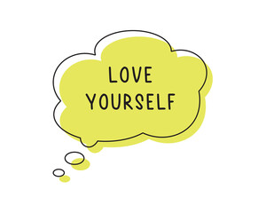 Love yourself slogan in cute cloud illustration, vector design for fashion, card and poster prints