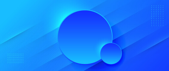 Blue gradient background with geometric shapes