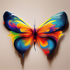 Colorful dripping paint splashes forming butterfly (Generative AI)
