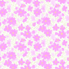 Pale purple flowers, semblance of watercolor, seamless pattern design, repeating background
