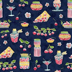 Seamless pattern with cherry berries