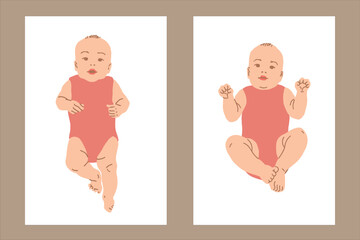 Little Baby, newborn, Poster vector set. 