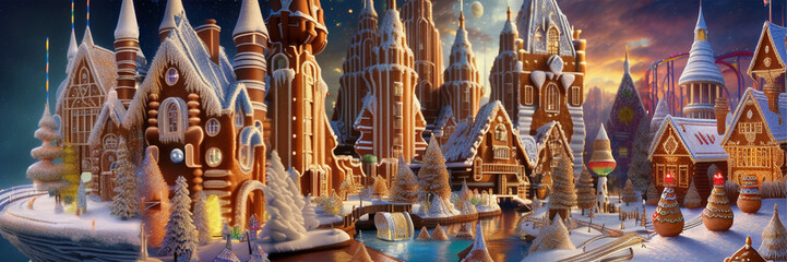 Fototapeta premium A Gingerbread Cookie village, fantasy Christmas time