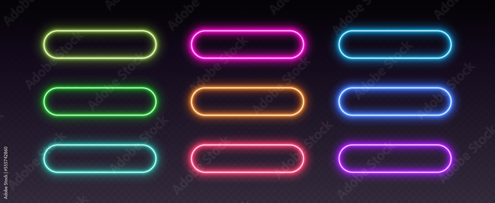 Wall mural neon button frames, gradient glowing borders, isolated ui elements. futuristic rounded action button