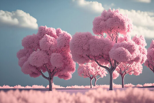 pink tree in the park,landscape,landscape with trees and clouds,landscape with trees,,sakura,pink tree
