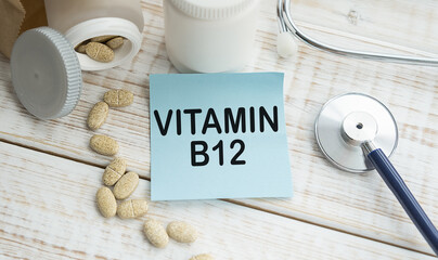 VITAMIN B12 text on a keyboard with stethoscope , medical concept