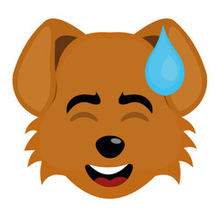 vector illustration of the face of a cartoon dog with an expression of shame and a drop of sweat on the head