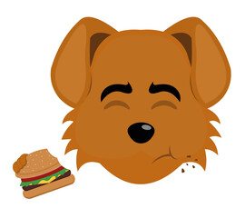 vector illustration of the face of a cartoon dog eating a burger