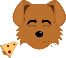 vector illustration of the face of a cartoon dog eating a slice of pizza