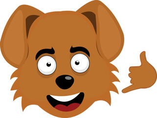 vector illustration of the face of a cartoon dog with a gesture of his hand of call me or shake