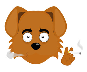 vector illustration of the face of a cartoon dog smoking with a cigarette in his hand
