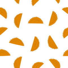 Traditional empanadas seamless pattern. Spanish, Portuguese, Latin American pastry background. Vector flat illustration.