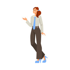 Cheerful Woman Office Worker Standing and Smiling Vector Illustration