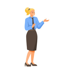 Cheerful Woman Office Worker Standing and Smiling Vector Illustration