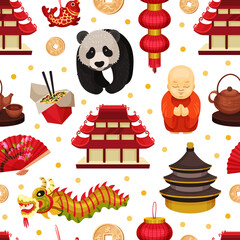 China Seamless Pattern Design with Traditional Chinese Attribute and Symbols Vector Template