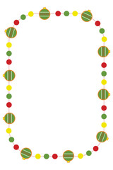 Christmas frame with gingerbread Xmas balls decorations. Xmas decorative border isolated on white background. Size 10 x 15. Vector illustration.