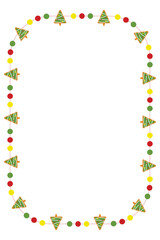 Christmas frame with gingerbread Xmas tree decorations. Xmas decorative border isolated on white background. Size 10 x 15. Vector illustration.