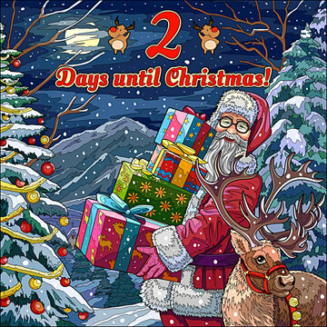 2 day until christmas day, santa claus and christmas gifts