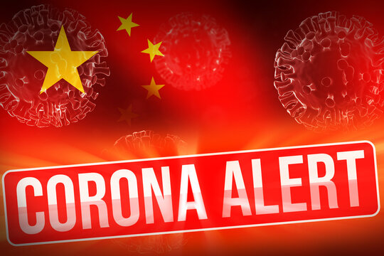 Coronavirus Alert red signboard on Chinese flag with alarming typography colors