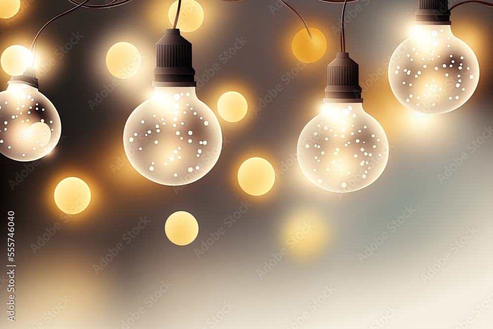 Poster white background with clear string lights. generative ai