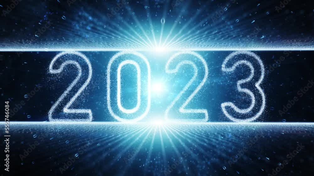Poster conceptual digital data cyberspace technology in the year 2023. blue glowing network lines animation