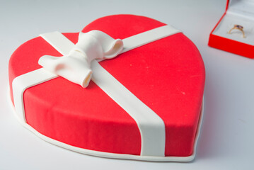 A festive heart-shaped dessert.