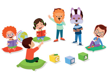 cute students playing games in class at school