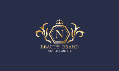 Elegant luxury initial letter N logo template for fashion, boutique, cafe, hotel, heraldry, jewelry and other vector illustrations