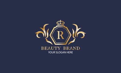 Elegant luxury initial letter R logo template for fashion, boutique, cafe, hotel, heraldry, jewelry and other vector illustrations