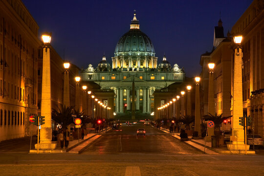St Peter's Basilica and Vie della Conciliazione, Rome, Italy