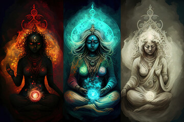 stylized indian gods.meditation and yoga. sketch art for artist creativity and inspiration. generative AI	
