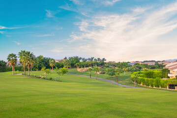 Beautiful view of the green lawn in Sheikh Zayed, Egypt