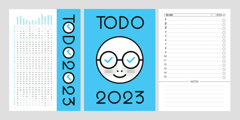 To do list notebook with 2023 calendar nice illustration blue color
