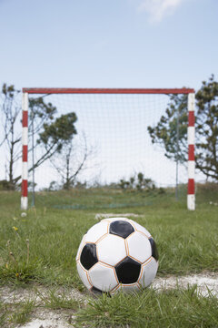 Soccer Ball in Front of Net, Hulsig, Skagen, Nordjylland, Jutland, Denmark