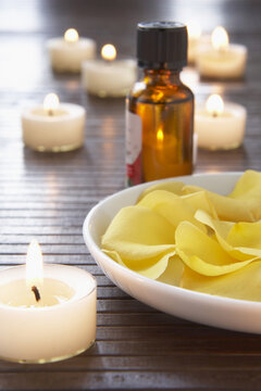 Flower Petals, Candles and Aromatherapy Oil