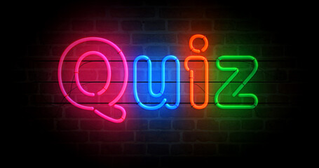 Quiz and question neon light 3d illustration