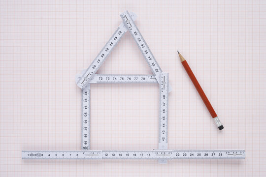 Folding Ruler in Shape of House and Pencil