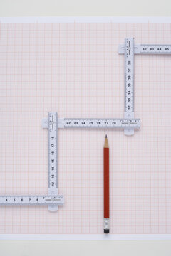Folding Ruler, Pencil and Graph Paper