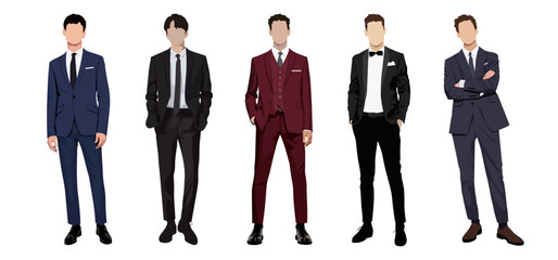Set of businessmen on a white background in business suits in a flat style. set of vector illustrations of stylish and fashionable men