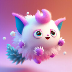 Magical fluffy kitty baby creature isolated - Created with Generative AI Technology