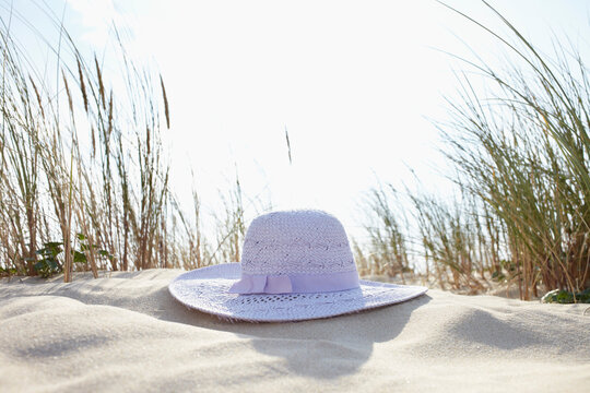 Sunhat, Sand Dunes and Dune Grass, Cap Ferret, Gironde, Aquitaine, France