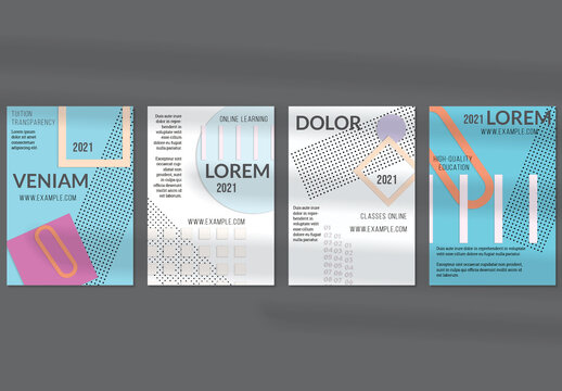 Flyer Layout with Paper Cut Layered Simple Geometric Shapes