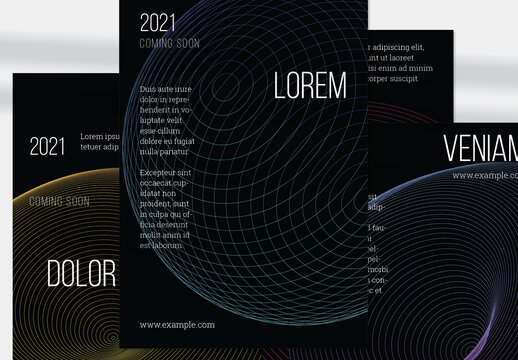 Flyer Layout with Geometric Wireframe Shapes on Black