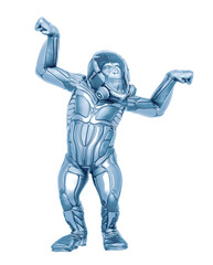chimpanzee astronaut is showing the power in white background