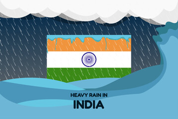 Heavy rain in India banner, rainy day and winter concept, cold weather, flood and precipitation