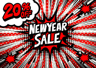 20%off New Year Sale retro typography pop art background, an explosion in comic book style.	
