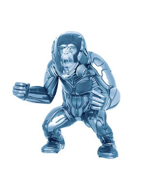 Chimpanzee Astronaut Is Angry In White Background