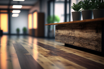 wooden fllor and blurred office room as background